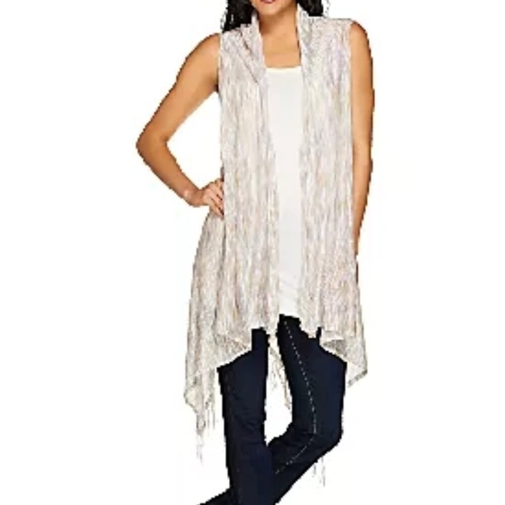 Boho Hippie Knit Fringe Open Front Layering Vest Sheer Lightweight Western OSFM